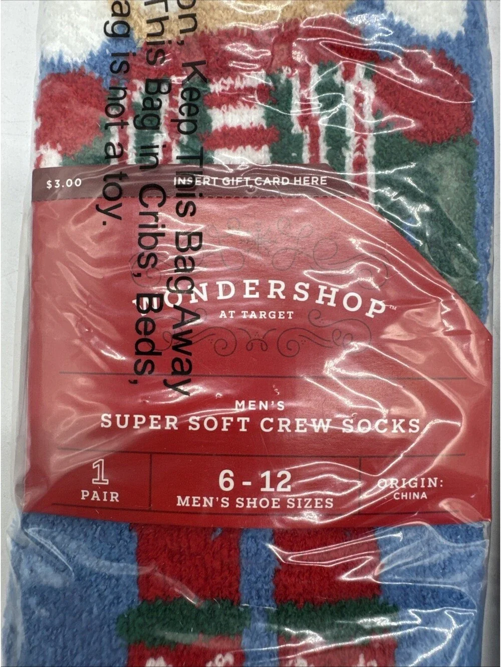 2 Pair Wondershop Men’s Cozy SUPER SOFT CREW Christmas Socks Nutcracker Giftcard